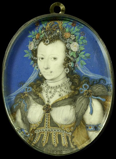 Portræt af en kvinde som Flora, ca. 1600-17 (pergament, sølv og glas) af Isaac Oliver