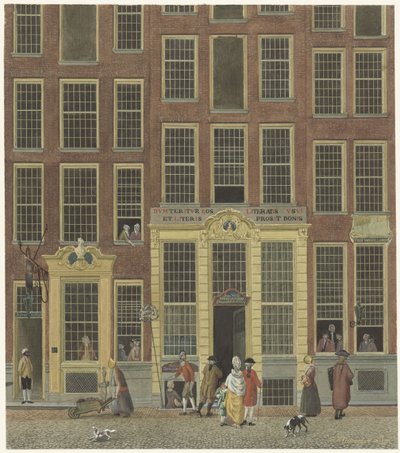 Jan de Groots boghandel og lotterikontor i Kalverstraat i Amsterdam af Isaac Ouwater