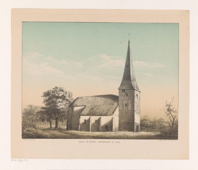 Udsigt over kirken i Emmen Kirke i Emmen, revet ned i 1855 (titel på objekt) af Isaac Reijnders Sz.
