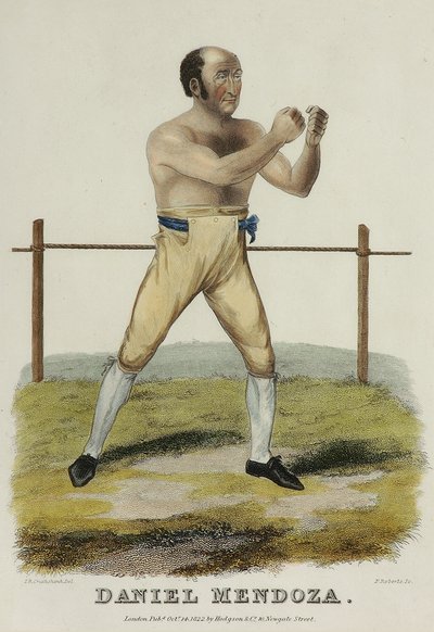 Daniel Mendoza, graveret af P. Roberts, udgivet i 1822 (farvet gravering) af Isaac Robert (after) Cruikshank