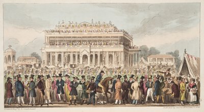Doncaster Race Course under Great St. Leger Race, 1824, fra The English Spy, pub. 1824 (håndfarvet gravering) af Isaac Robert Cruikshank