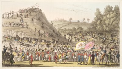 Eton Montem, and the Mount, Salt Hill, fra The English Spy, pub. 1824 (håndfarvet gravering) af Isaac Robert Cruikshank
