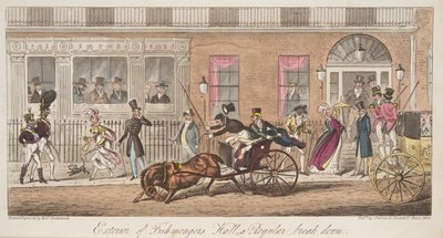 Eksteriør af Fishmongers Hall, St James Street, med udsigt til et regulært sammenbrud, fra The English Spy, pub. 1824 (håndfarvet gravering) af Isaac Robert Cruikshank