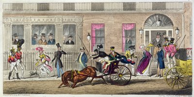 Eksteriør af Fishmongers Hall, a Regular Break Down, 1824 (akvatinte) af Isaac Robert Cruikshank