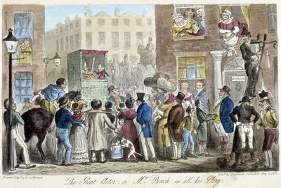 Guignol i Londons gader - i "" Den engelske spion"" af C. Molloy Westmacott, ill. af Robert Gruikshand, Sherwood, London af Isaac Robert Cruikshank