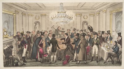 Interiør af et moderne helvede - vide. The Cogged Dice, fra The English Spy, pub. 1824 (håndfarvet gravering) af Isaac Robert Cruikshank