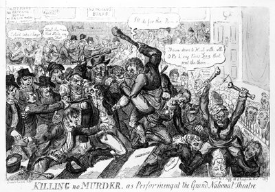 Killing no Murder, som optrædende på Grand National Theatre, 1809 af Isaac Robert Cruikshank