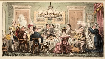 Liston and the Lambkins eller Citizens Dinner Party, fra The English Spy, pub. 1824 (håndfarvet gravering) af Isaac Robert Cruikshank