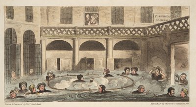 Public Bathing at Bath or Strewing Alive, fra The English Spy, udgivet af The English Spy, pub. 1824 (håndkoloreret gravering) af Isaac Robert Cruikshank