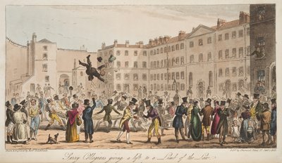 Surrey Collegians giver et løft til a Limb of the Law, fra The English Spy, udgivet London, 1824 af Isaac Robert Cruikshank
