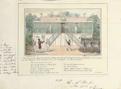 The Arrest of John Morgan, Esq., Merchant, Singapore, October 1824, by John Crawford Esq., Resident, Formerly Doctor on the Companies Service, Late Ambassador to the Court, Bangkok, Siam, and Umrapoorah, Burmese Empire, May 1827dani af Isaac Robert Cruikshank