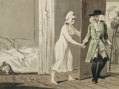 Cuckold afgår til jagten, ca. 1800 (pen og blæk med wc på papir) af Isaac Robert Cruikshank