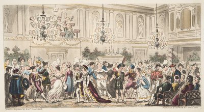 The Fancy Ball at the Upper Rooms, Bath, fra The English Spy, udgivet London, 1824 af Isaac Robert Cruikshank