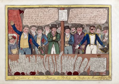 The Freedom on Election or Hunting for Popularity and Plumpers for Maxwell, pub. G. Humphrey, 1818 (håndfarvet gravering) af Isaac Robert Cruikshank