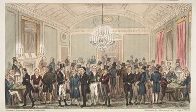 The Great Subscription Room på Brookes, fra The English Spy, pub. 1824 (håndfarvet gravering) af Isaac Robert Cruikshank