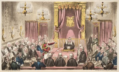The House of Lords in High Debate, fra The English Spy, pub. 1824 (håndfarvet gravering) af Isaac Robert Cruikshank