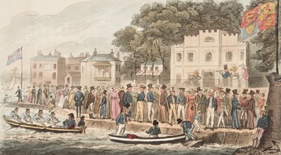 The Promenade at Cowes, fra The English Spy, pub. 1824 (håndfarvet gravering) af Isaac Robert Cruikshank