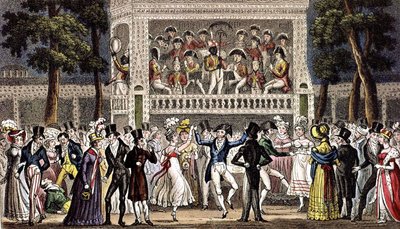 Et bal i Vauxhall garden i London ca. 1830, stik af Isaac Robert & George (1792 1878) Cruikshank