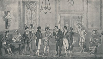 The Green Room på Drury Lane Theatre, 1821, 1920. Kunstnere: Isaac Robert Cruikshank, George Cruikshank. af Isaac, Robert and George Cruikshank