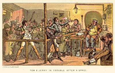 Tom og Jerry i problemer efter en amok af Isaac, Robert and George Cruikshank