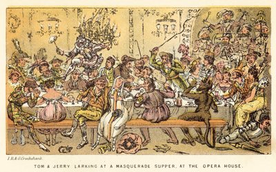 Tom og Jerry leger til en maskeradefest i operahuset af Isaac, Robert and George Cruikshank