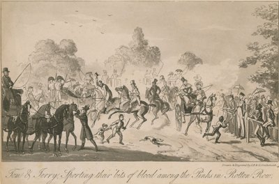 Tom og Jerry med deres stykker blod blandt de lyserøde i Rotten Row af Isaac, Robert and George Cruikshank