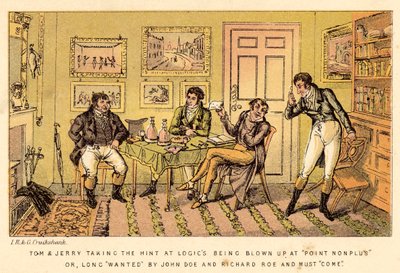 Tom og Jerry antyder, at Logics bliver sprængt i luften ved Point Nonplus eller, længe ønsket af John? af Isaac, Robert and George Cruikshank
