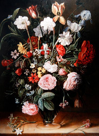 Et stilleben af tulipaner og anemoner (olie på panel) af Isaac Soreau