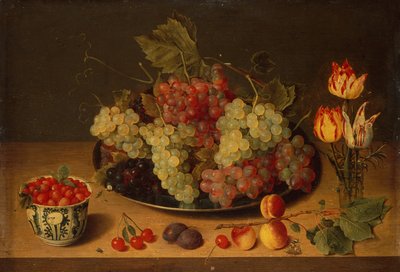 Stilleben med frugt og blomster (olie) af Isaac Soreau