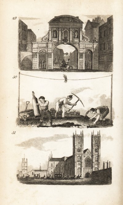 Temple Bar, Paviors og Westminster Abbey af Isaac Taylor