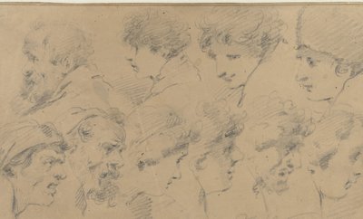 Studieark med ti hoveder af Isaac Walraven (possibly)