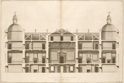 Houghton Hall: sektion af vestfronten, indgraveret af Pierre Fourdrinier, 1735 (se også 64902 og 64903) af Isaac Ware