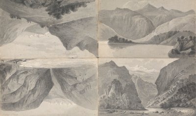 1) (ll) Søen ved Davos, 2) (lr) Passets indgang til Segnes, 3) (ur) Wiesen af Isaac Weld