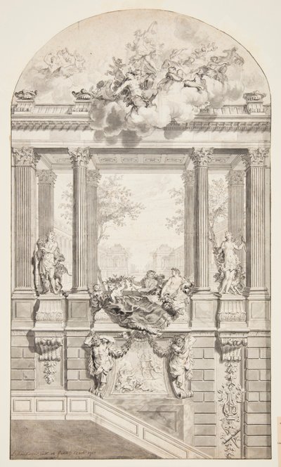 Design til Staircase, Voorst Castle, Haag, Holland af Isaac de Moucheron