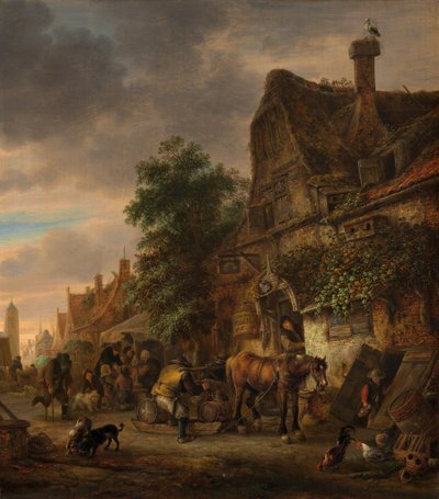 Arbejdere før en kro, 1645. af Isaac van Ostade
