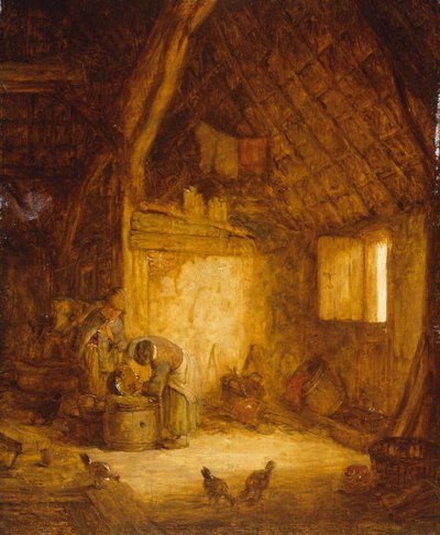 Bønder i en lade (olie på træ) af Isaack Jansz van (attr. to) Ostade