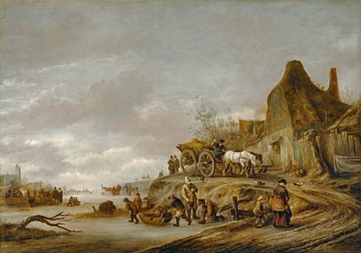 Kanalgele med vogn på vej ned ad et spor ... af Isaack Jansz van Ostade