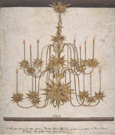 Design til en lysekrone med seksten stearinlys, 1632. af Isaak Ehe