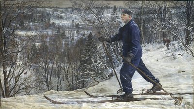 Kliment Voroshilov (1881-1969) skiant - Kliment Voroshilov på skitur - Isaak Izrailevich Brodsky (1884-1939). Olie på lærred af Isaak Israilevich Brodsky