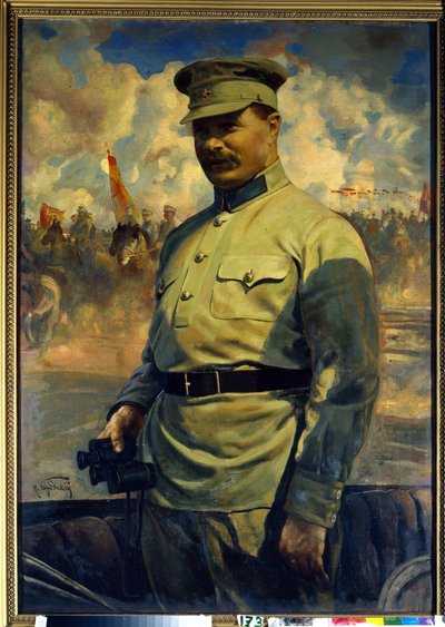 Portræt af den bolsjevikiske leder Mikhail Vasilyevich Frunze (1885-1925). (Portræt af den bolsjevikiske leder M. V. Frunze). Maleri af Isaak Izrailevich Brodsky (Brodsky) (1884-1939), olie på lærred af Isaak Israilevich Brodsky