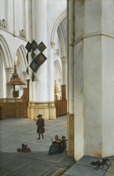 Hollandsk: Interieur van de St. Bavokerk te Haarlem, set fra Kerstmiskapel Interiørbillede af Sankt Bavos kirke, Haarlem af Isaak van Nickelen