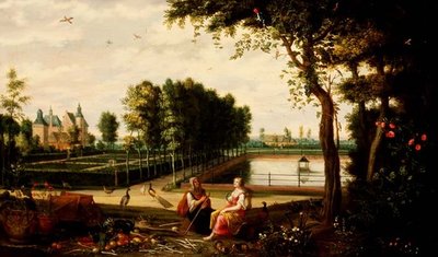 Vertumnus og Pomona (panel) af Isaak van Oosten