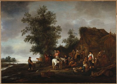 Rejsende forfrisker sig selv på en taverna ved floden, 1664 af Isack van Ostade