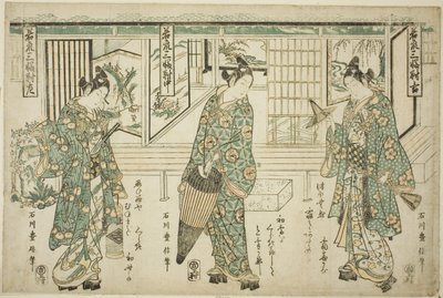 Young Men of Fashion - Et sæt af tre (Wakashu sanpukutsui) af Ishikawa Toyonobu