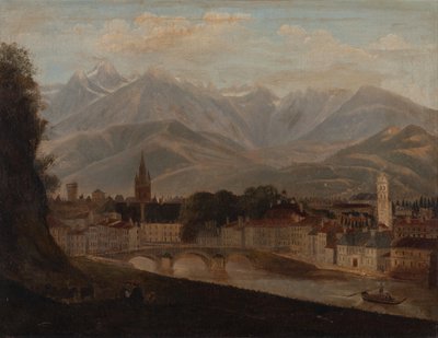 Udsigt over Grenoble, Belledonne-bjergkæden i baggrunden 1831 (Olie på lærred) af Isidore Dagnan