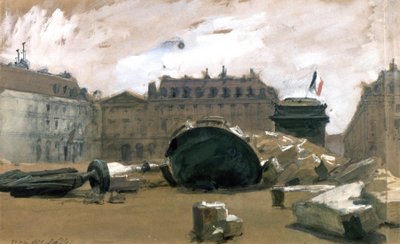 Pariserkommunen: den væltede Vendome-søjle af Isidore Pils