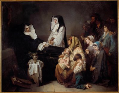 Død af en søster af velgørenhed Fattige familier samles nær liget af nonnen. Maleri af Isidore Alexandre Augustin Pils (1813-1875) 1850 søn. 2,43x3,08 m Paris, musee d