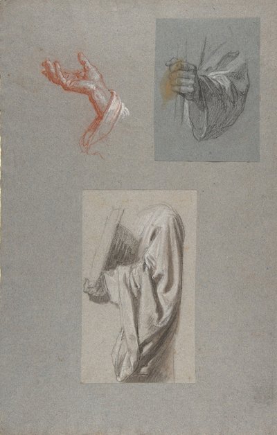 en. Sankt Remis hånd, f. Sankt Remis hånd, ca. Drapery Study for Acolyte Holding Book..., 19. årh af Isidore Pils