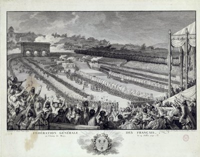 Den franske revolution: visning af festen for General Federation of French Departments på Champs de Mars i Paris den 14/07/1791. Illustration af Isidore Helman (1743-1809) Paris fra det 18. århundrede, Musee Carnavalet af Isidore Stanislas Helman