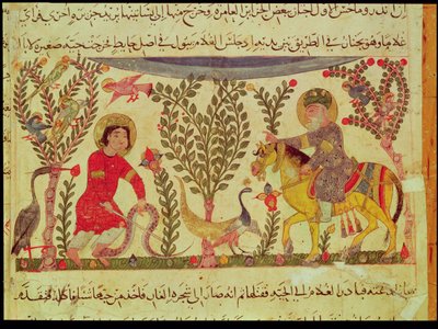 En læge, der hjælper en mand, der er bidt af en slange, manuskript fra en afhandling af Dioscoride, 1200-tallet af Islamic School